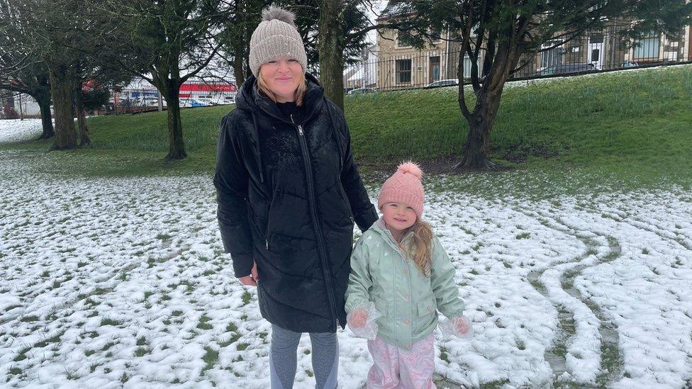 Gemma Vyse and her granddaughter 4-year-old Sophia enjoying the snow in Brynhyfryd Park in Swansea