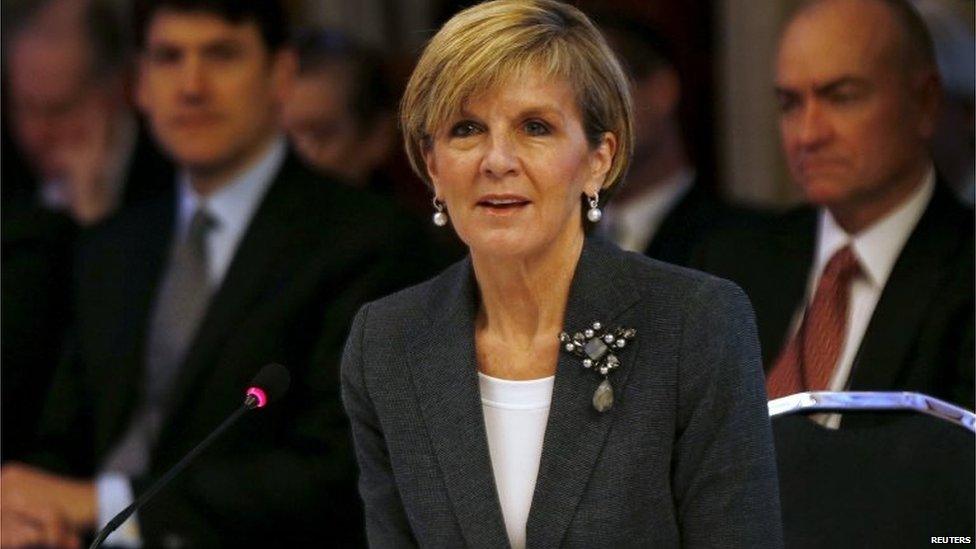 Australian Foreign Minister Julie Bishop at the Pacific Island Forum in Sydney (10 July 2015)