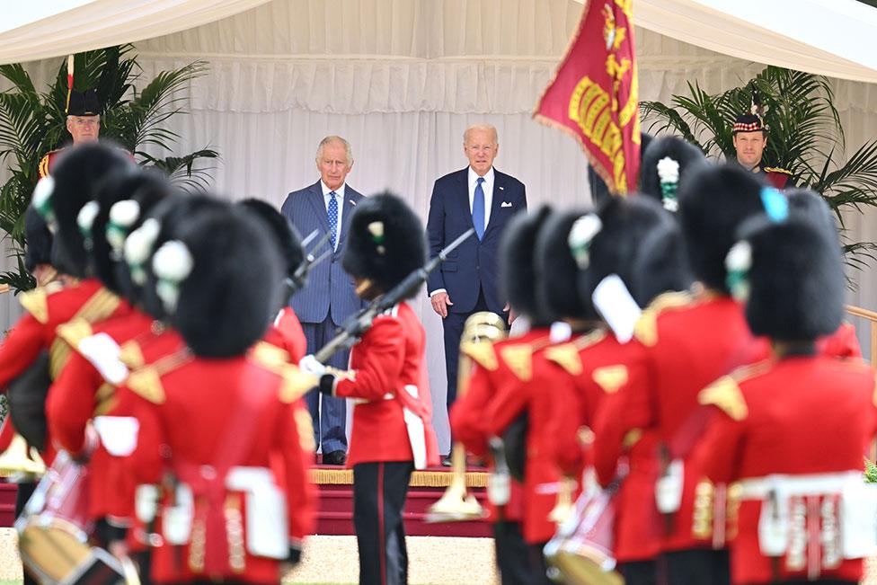 King Charles III meets with the President of the United States Joe Biden at Windsor Castle on 10 July 2023 in Windsor, England