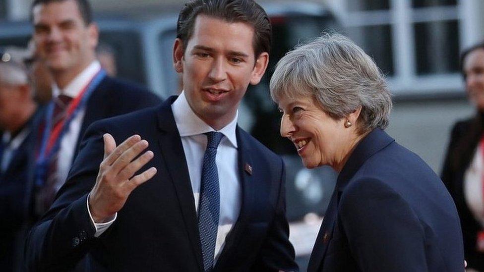 Theresa May speaking to her Austrian counterpart Sebastian Kurz