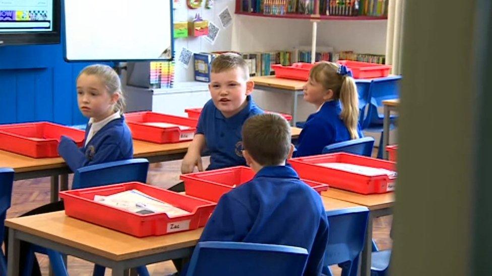 Pupils in their bubble at Barry Island Primary School