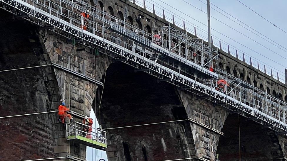 Engineers at work on the Royal Border Bridge