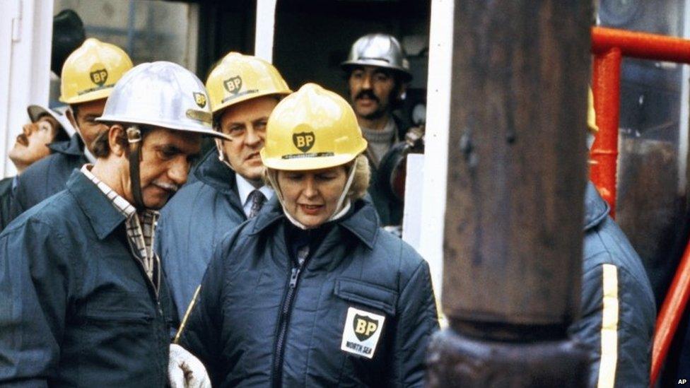 Margaret Thatcher visiting a North Sea oil rig in 1975