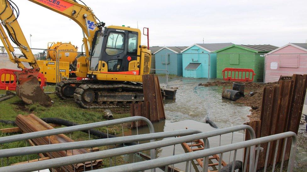 Clear up work at Bulverhythe beach