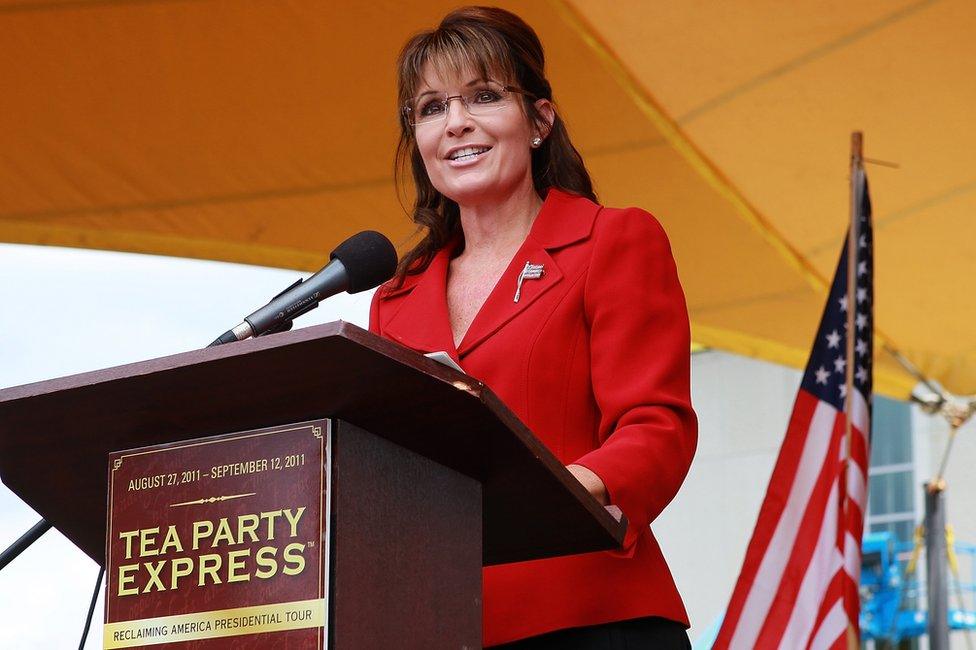 Former Alaska Governor Sarah Palin addresses a Tea Party rally in New Hampshire in 2011