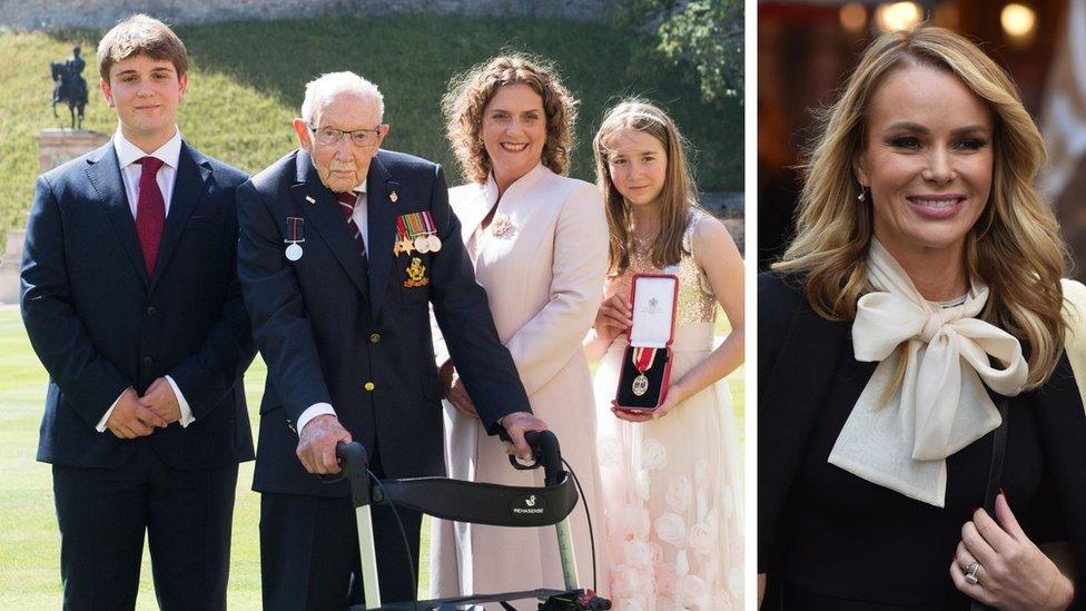 Captain Tom Moore, grandson Benji, daughter Hannah and granddaughter Georgia and Amanda Holden