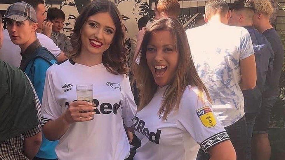 Two female Derby County fans