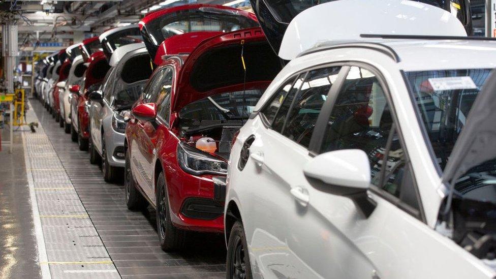 Vauxhall cars on production line at Ellesmere Port.