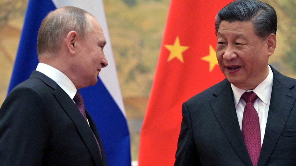 Russian President Vladimir Putin attends a meeting with Chinese President Xi Jinping, in Beijing, in February