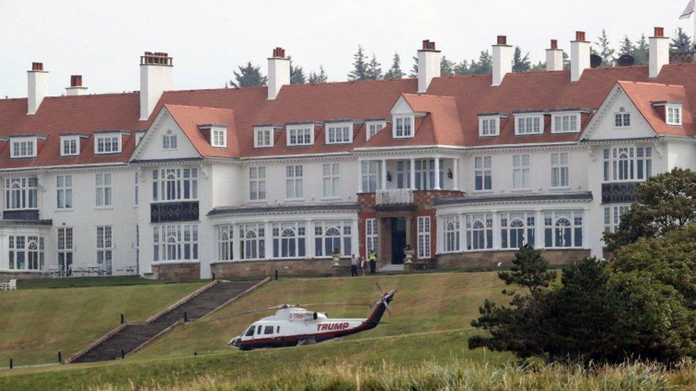 Trump helicopter outside Turnberry Hotel