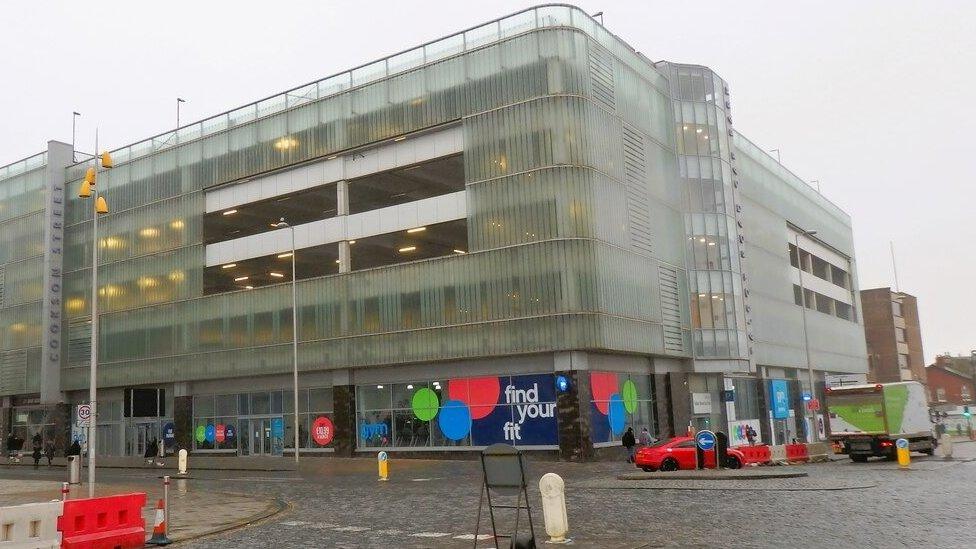 Exterior view of Talbot Road multi-storey car park in Blackpool