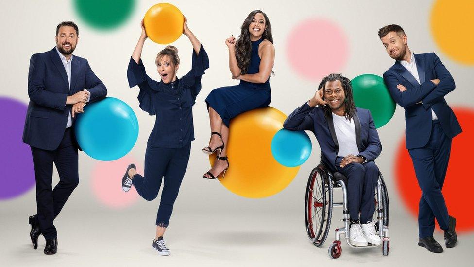 BBC Children In Need 2022 hosts Jason Manford, Mel Giedroyc, Alex Scott, Ade Adepitan and Chris Ramsey