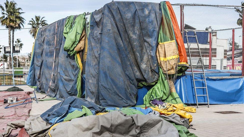 The remains of the bouncy castle the day after the accident