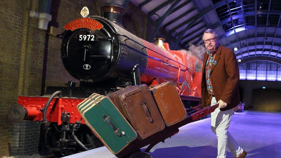 Actor Mark Williams at unveiling of Hogwarts Express at Warner Brothers Studios