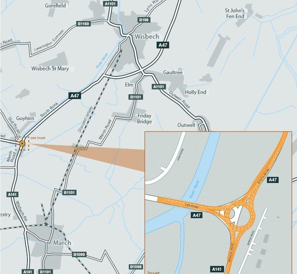 Map outlining A47 upgrade