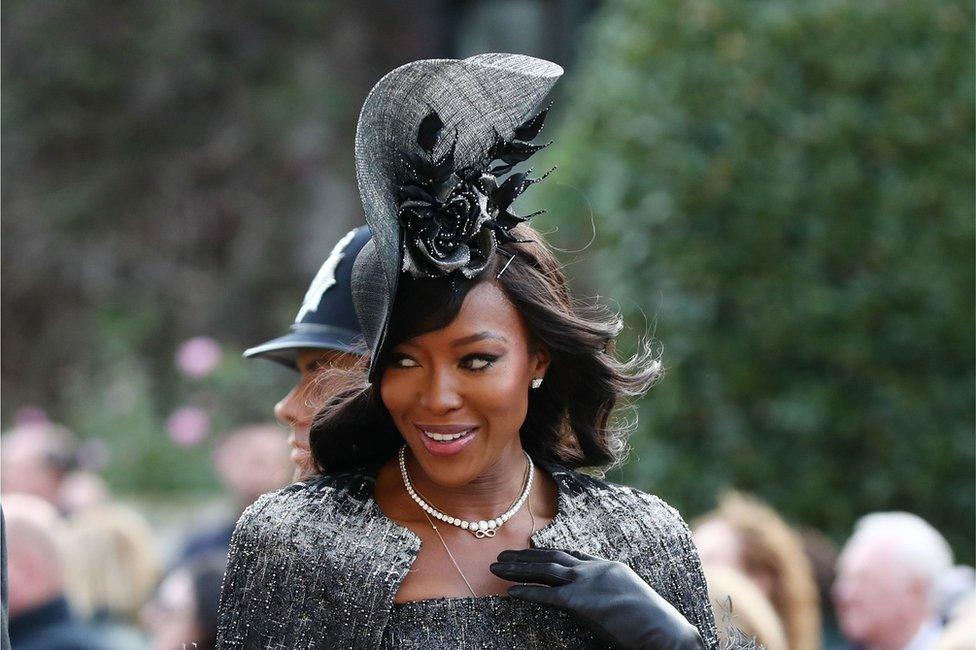 Naomi Campbell arrives ahead of the wedding of Princess Eugenie to Jack Brooksbank at St George's Chapel in Windsor Castle