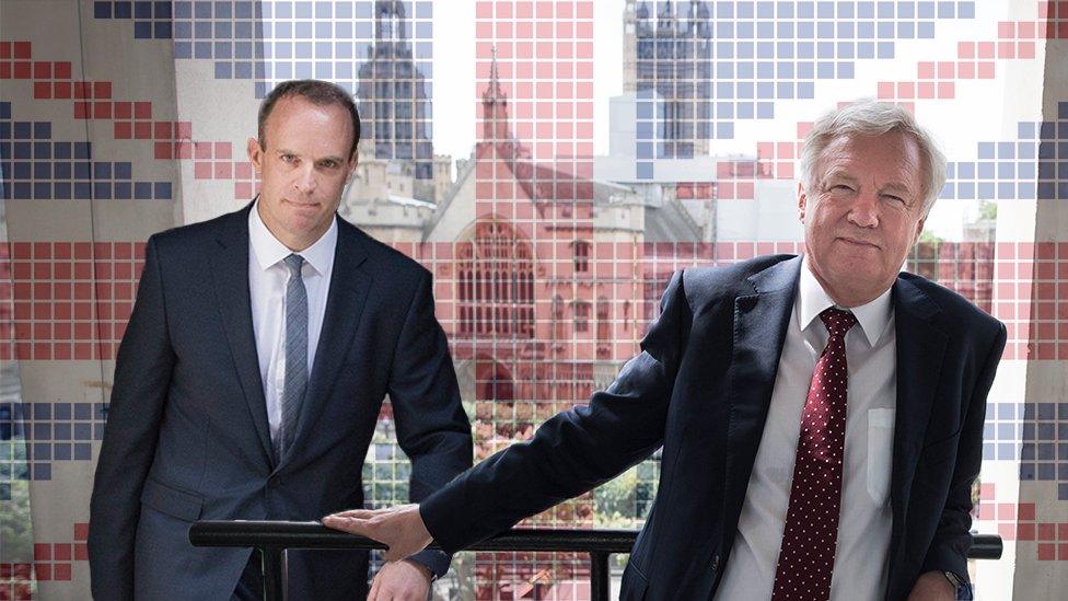 Dominic Raab and David Davis photoshopped together with a GB flag behind them