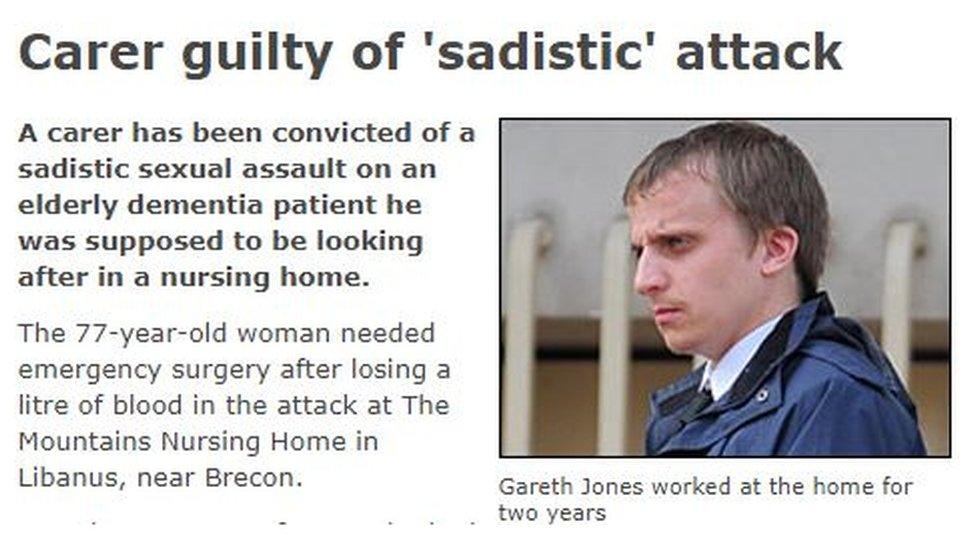 A BBC Wales headline at the time of Gareth's conviction for the alleged attack