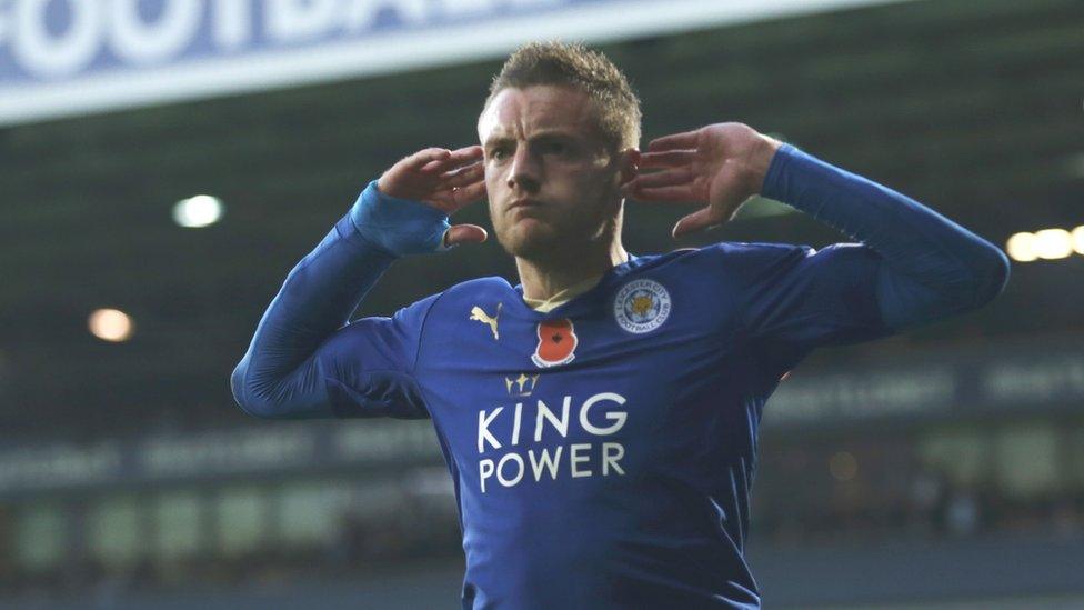 Vardy celebrates his winning goal against West Brom.