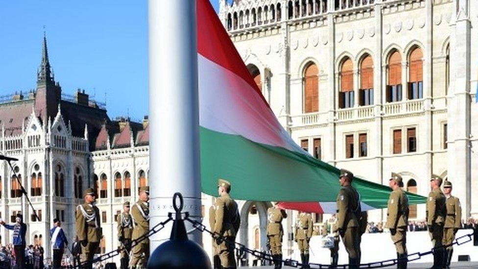 Hungarian soldiers standing guard in Budapest