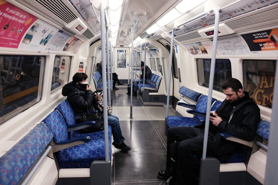 A quiet Jubilee line westbound train carriage