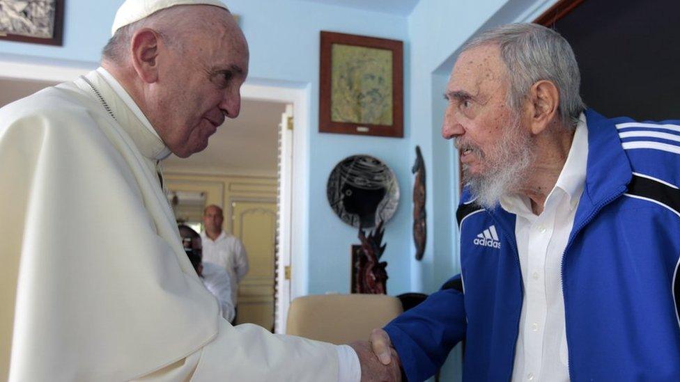 Pope Francis meets Cuba's former president, Fidel Castro