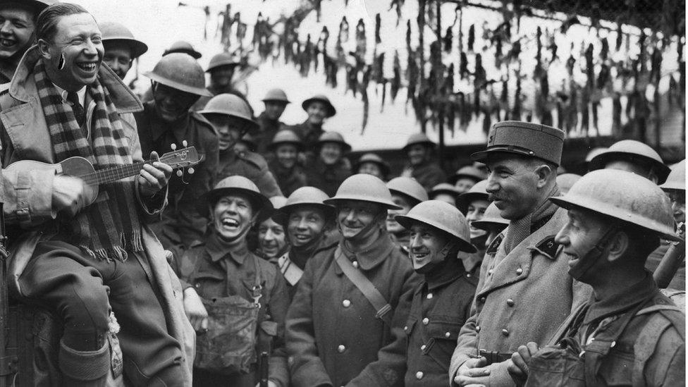 George Formby entertaining the troops in World War Two