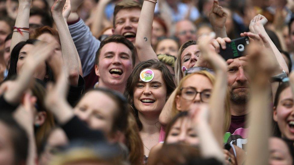 People celebrate the result of Ireland's referendum on liberalising abortion law.