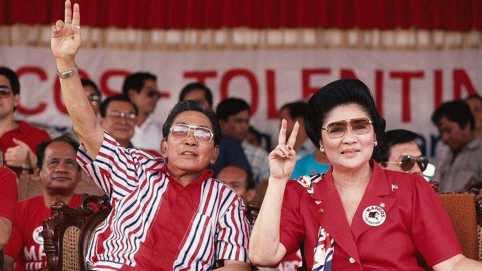 Then President Ferdinand Marcos and his wife Imelda during his campaign for presidential elections.