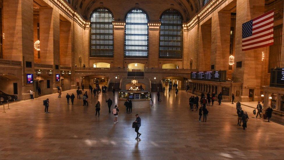 Pedestrian traffic is light through Grand Central Terminal on March 15, 2020 in New York City. The World Health Organization declared COVID-19 a global pandemic on March 11