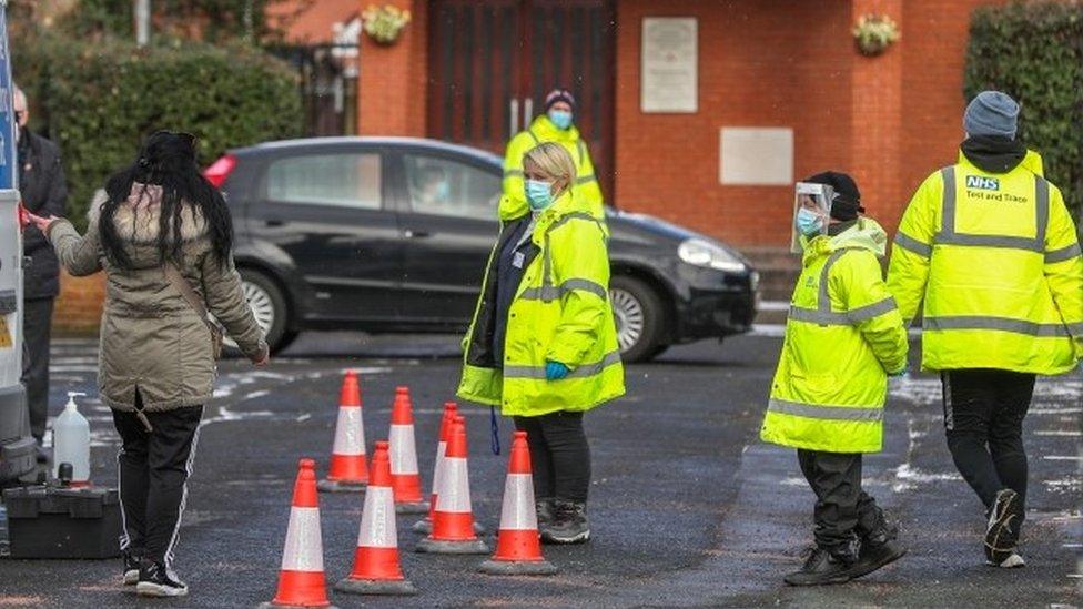 NHS track and trace staff start the new surge testing at Our Lady's Roman Catholic Church in Manchester