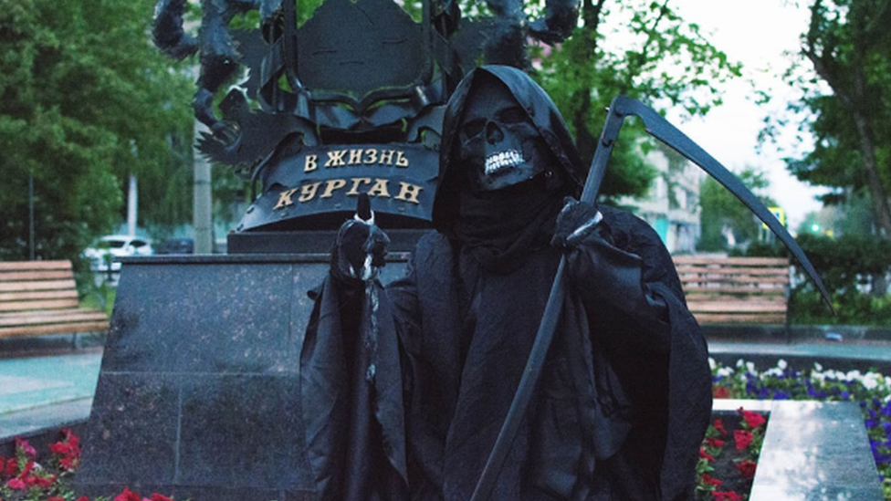 Grim Reaper activist in Kurgan, Russia, October 2018