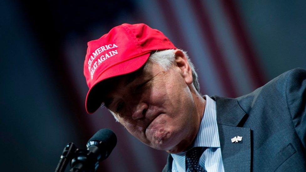 Luther Strange speaks at a rally in Huntsville