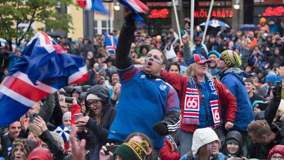 Jubilation in Reykjavik after the match ended