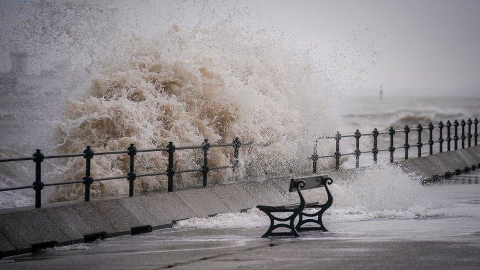 Waves crashing into the coast of New Brighton