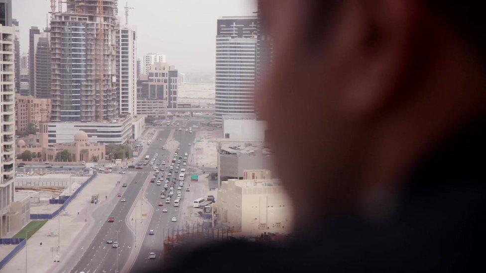 A balcony overlooking Dubai