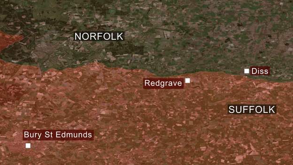 A map of where Redgrave is