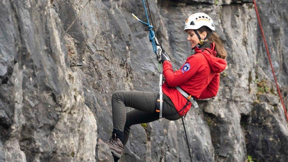 MERTHYR TYDFIL, WALES - APRIL 27: Catherine, Princess of Wales visits the Central Beacons Mountain Rescue Team during a training exercise on the first day of their 2 day visit to Wales on April 27, 2023 in Merthyr Tydfil, United Kingdom. The Prince and Princes of Wales are visiting the country to celebrate the 60th anniversary of Central Beacons Mountain Rescue and to meet members of local communities. (Photo by Mark Cuthbert/UK Press via Getty Images)