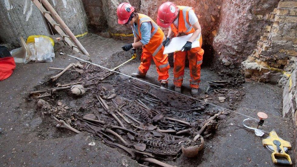 Three skeletons will be on display from the mass grave at Bedlam