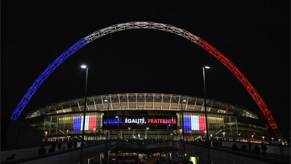 Wembley arch lit in French colours in 2015