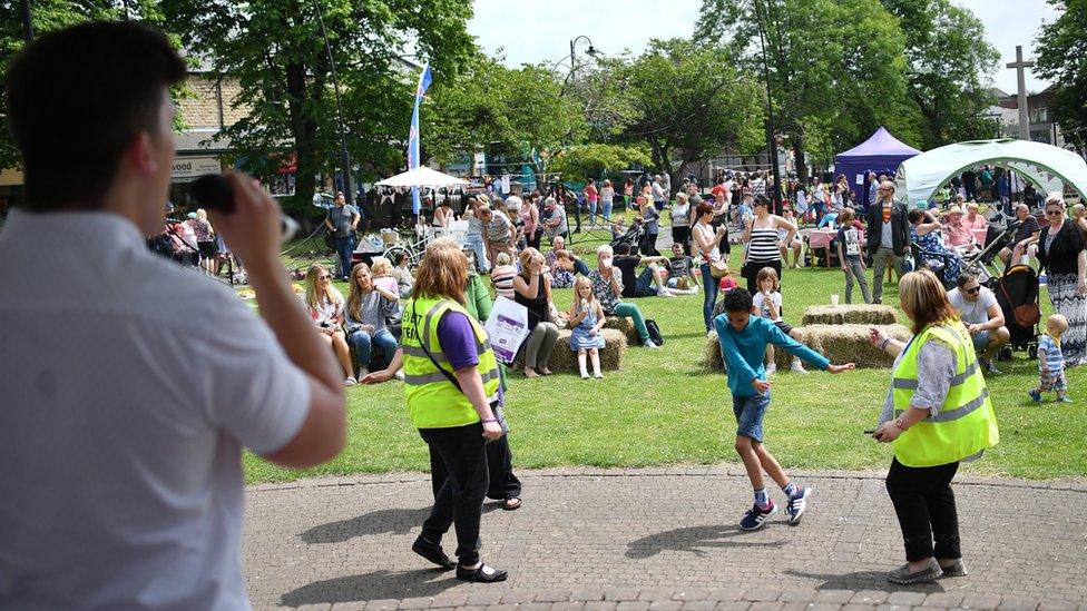 People attend a Great Get Together event in memory of murdered MP Jo Cox on June 17, 2017 in Heckmondwike, England.