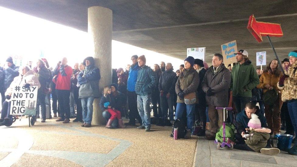 Protesters gathered by Bournemouth beach