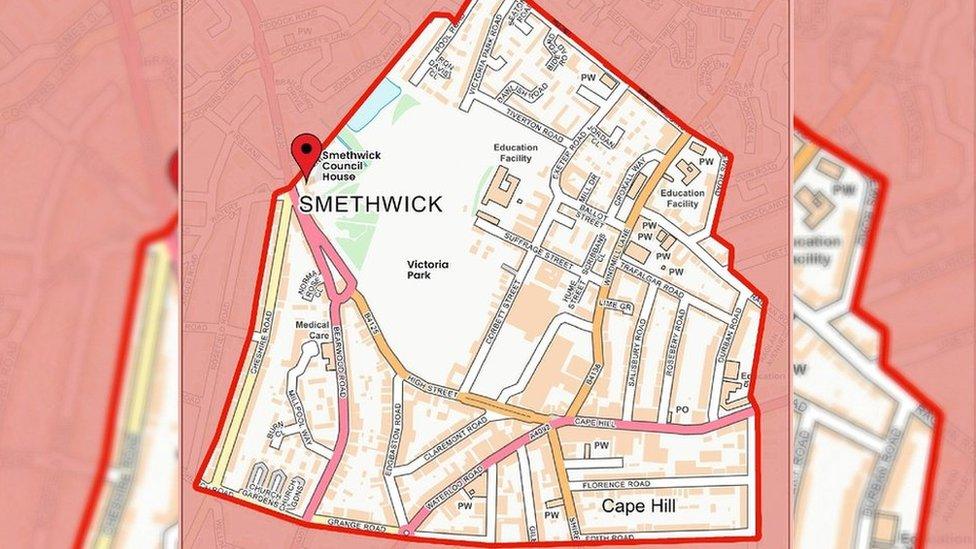 The affected areas in Smethwick - map