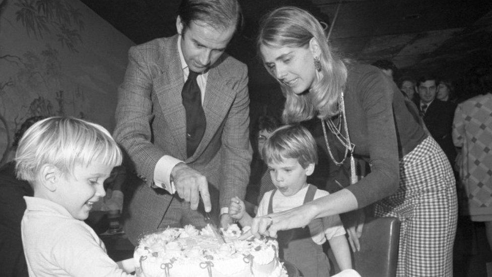 Senator-elect Joseph Biden and wife Neilia cut his 30th birthday cake in November 1972, a month before the fatal crash.