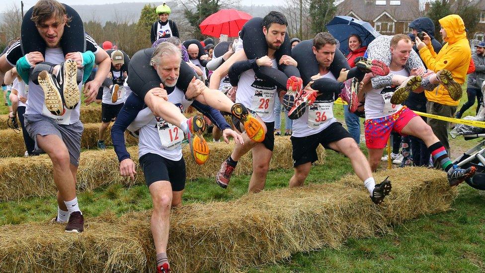 UK Wife Carrying Race at The Nower in Dorking