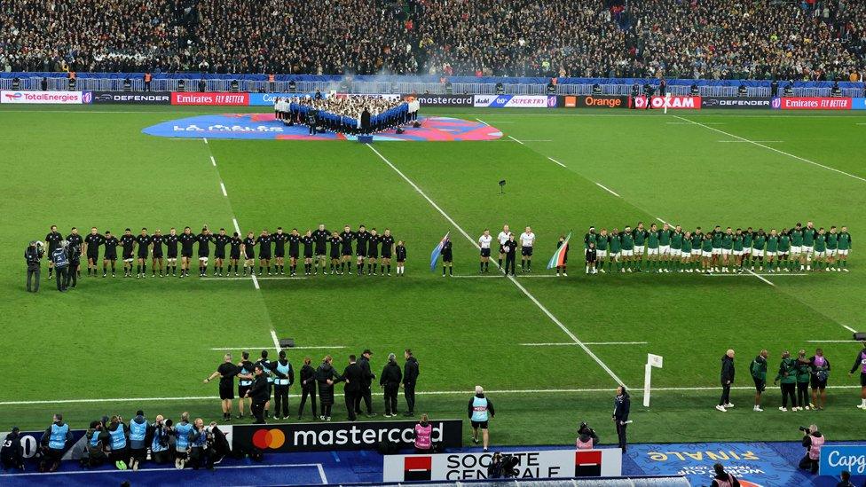 Jacob with the teams at the Rugby World Cup final