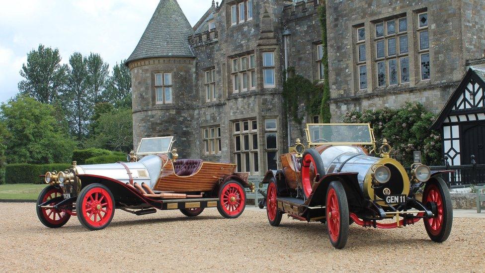 Chitty Chitty Bang Bang cars outside Palace House, Beaulieu