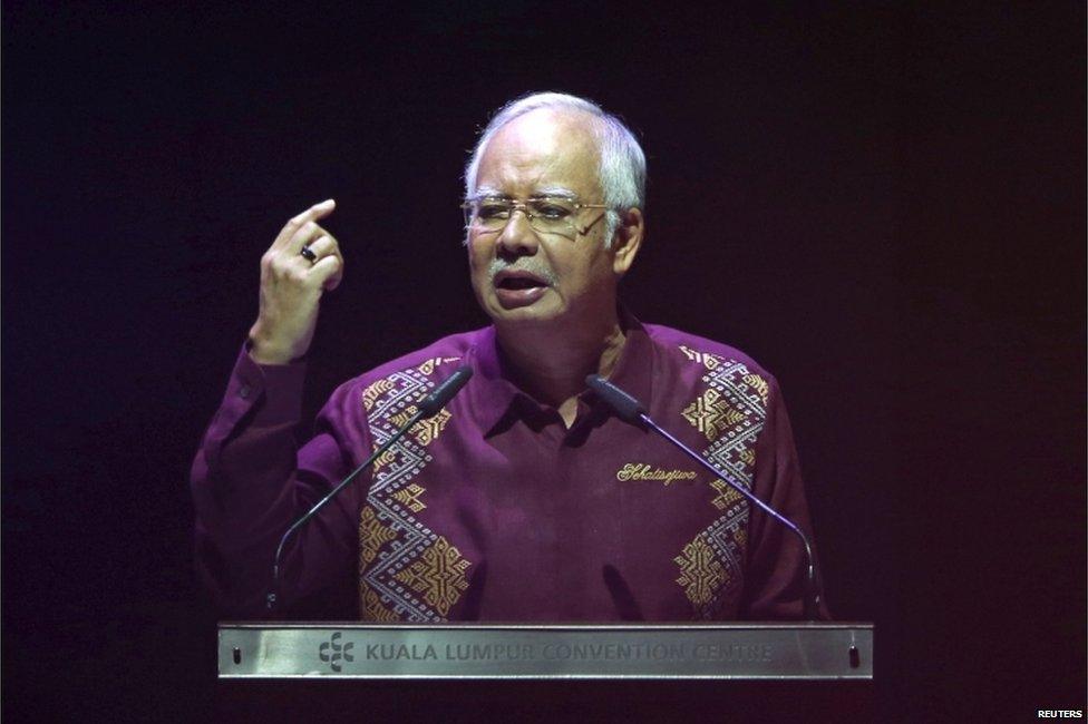 Malaysia's Prime Minister Najib Razak addresses the nation in a National Day message in the capital city of Kuala Lumpur 30 August 2015