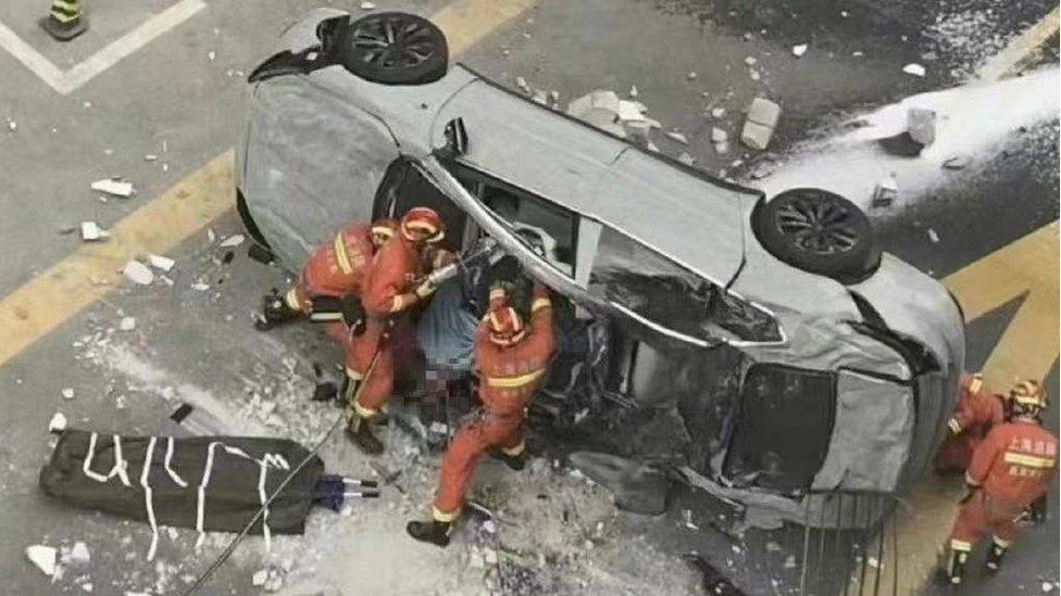 Nio electric car crash in Shanghai.