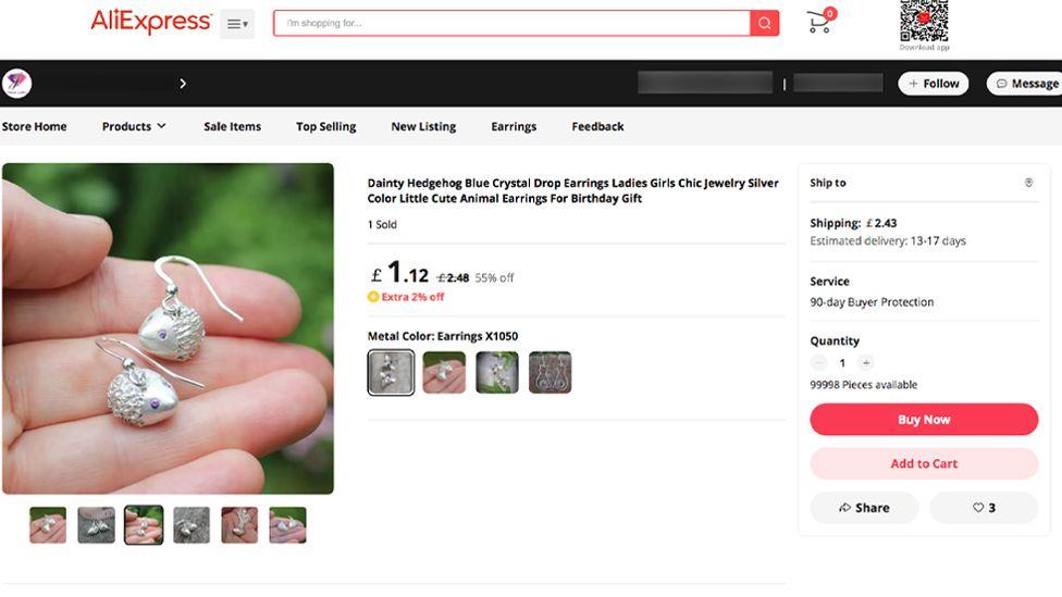 The post on AliExpress used a photo of Ms Farley's own hands holding her handmade jewellery